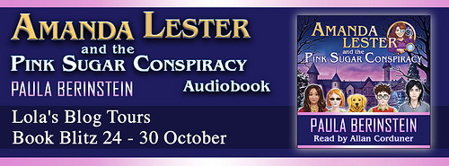 banner audiobook for Amanda Lester and the Pink Sugar Conspiracy